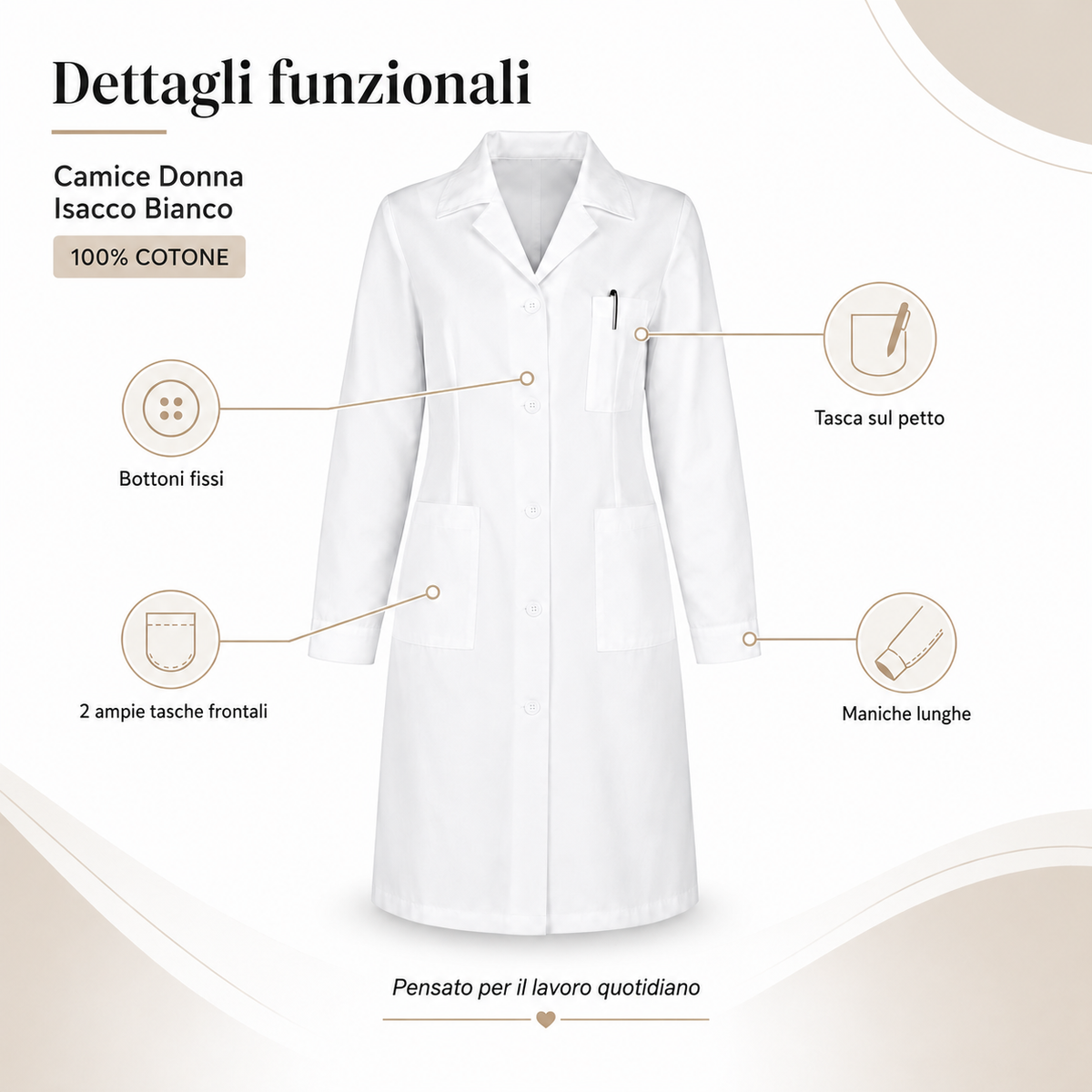 Camice Donna Isacco Bianco 100% Cotone