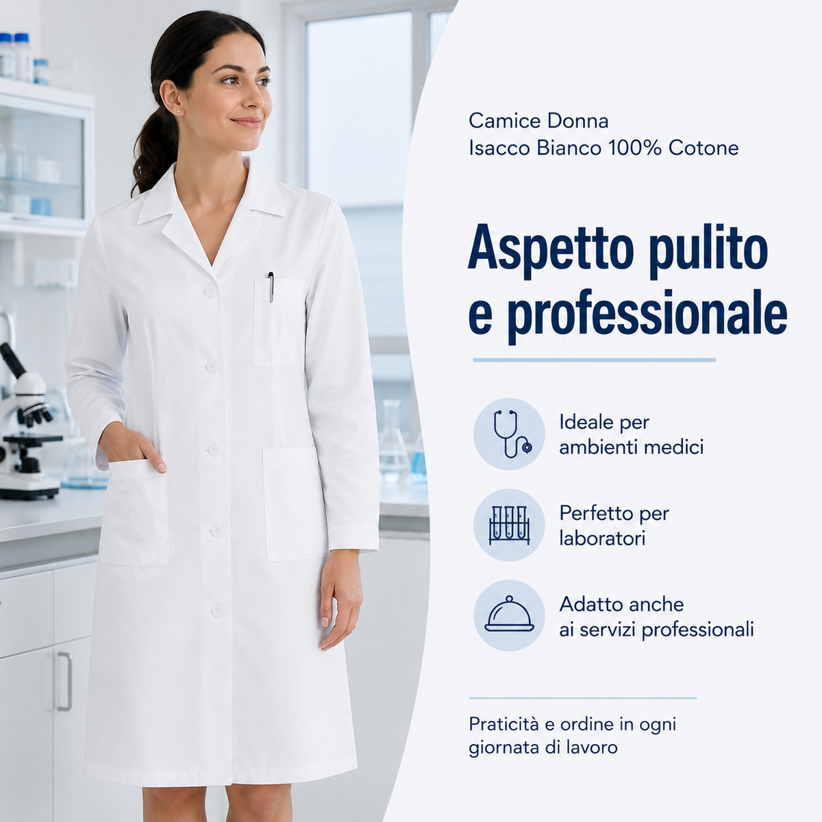 Camice Donna Isacco Bianco 100% Cotone