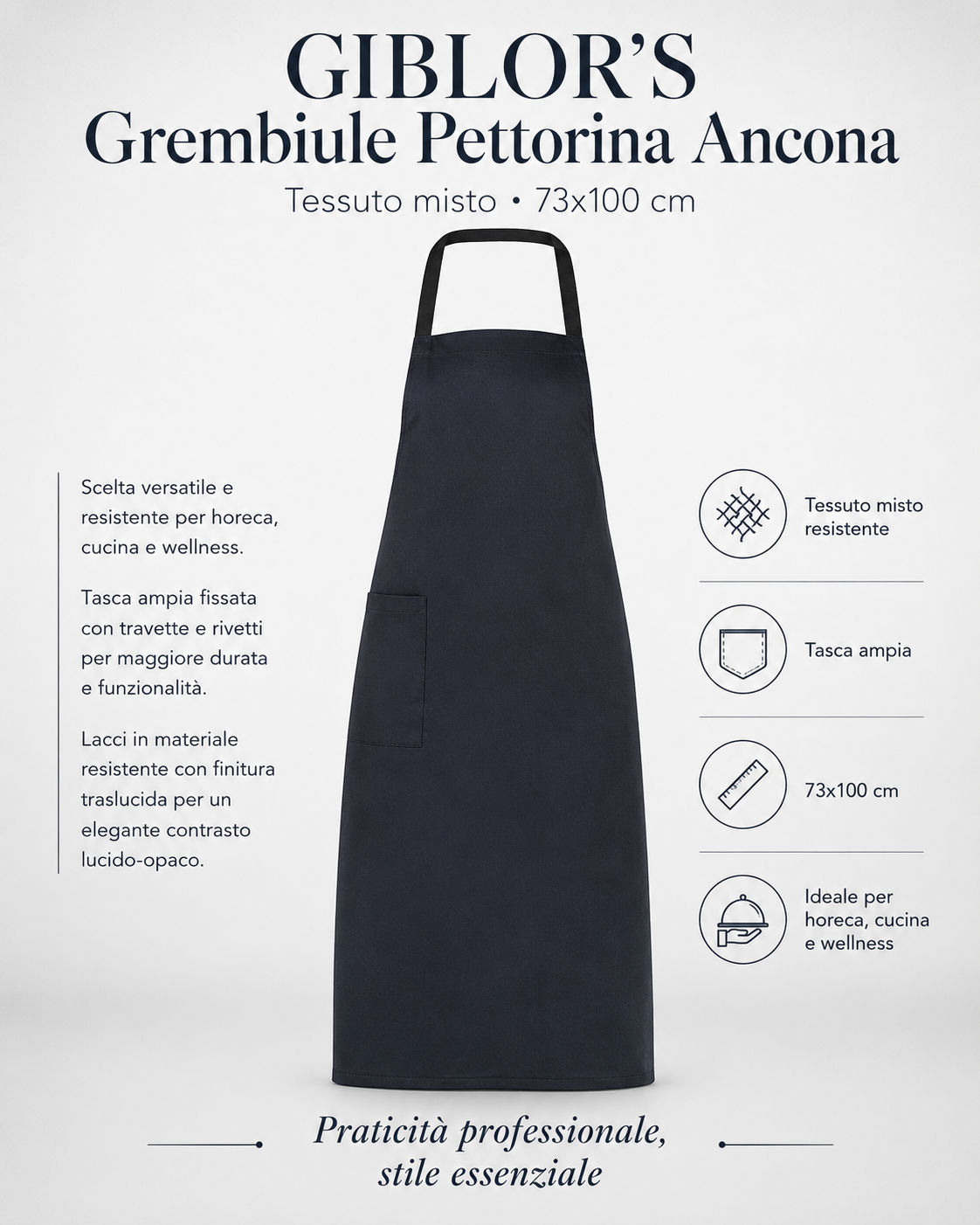 GIBLOR'S Grembiule Pettorina Ancona in Tessuto Misto