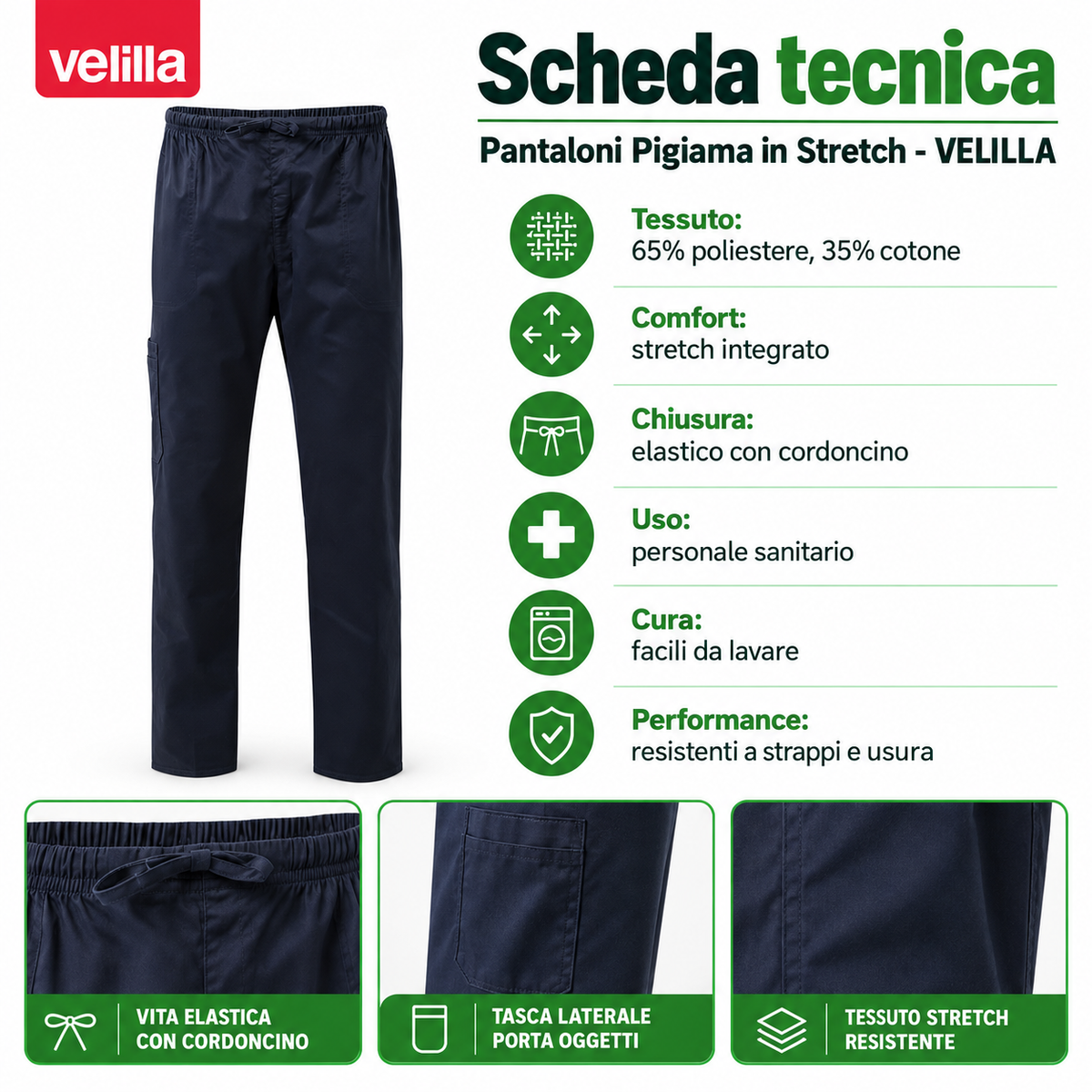 VELILLA- Pantaloni Pigiama in Stretch