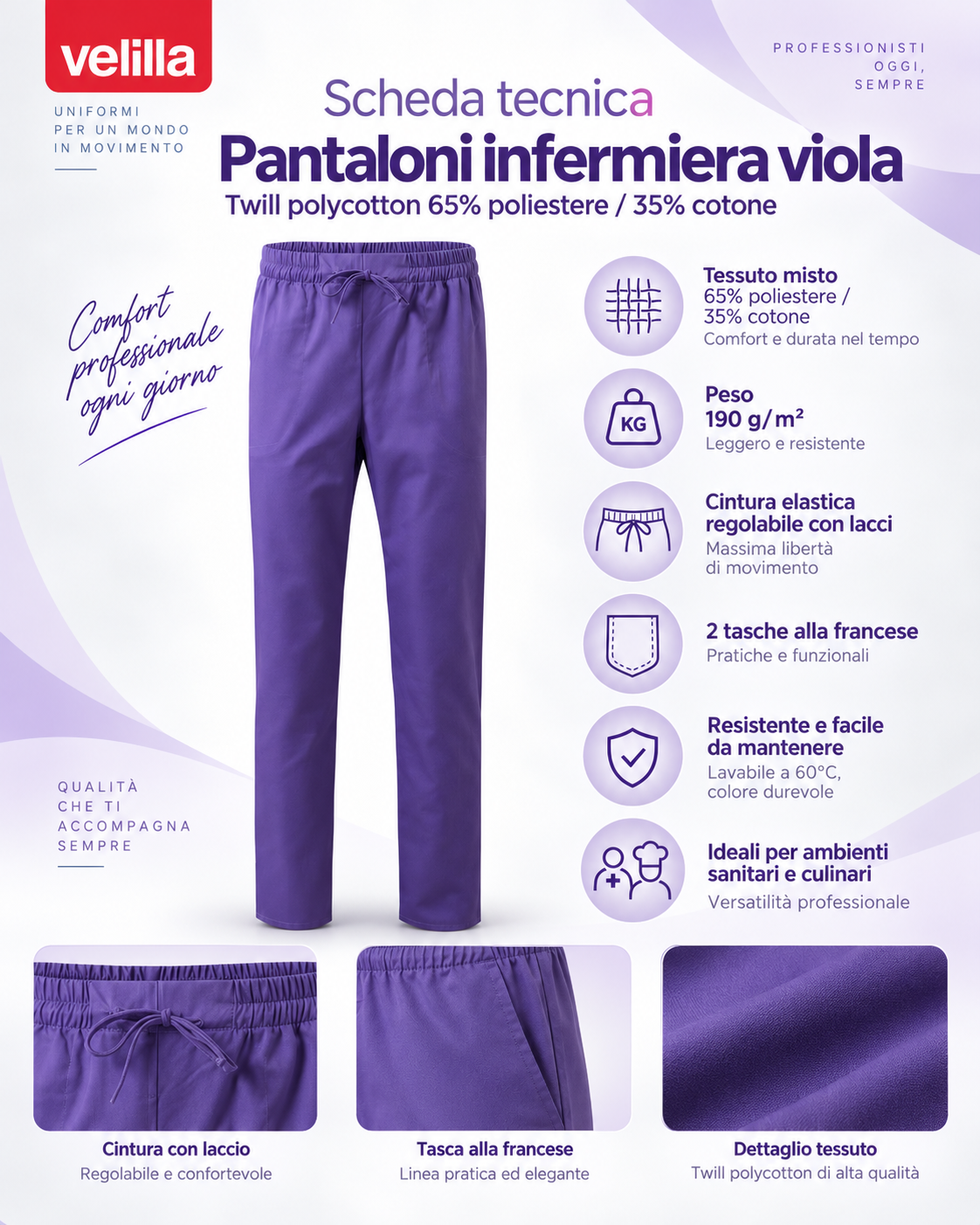 VELILLA - Pantaloni infermiera con Lacci